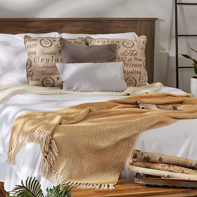 DII Diamond Throw Collection Cotton Woven, 50x60, Honey Gold