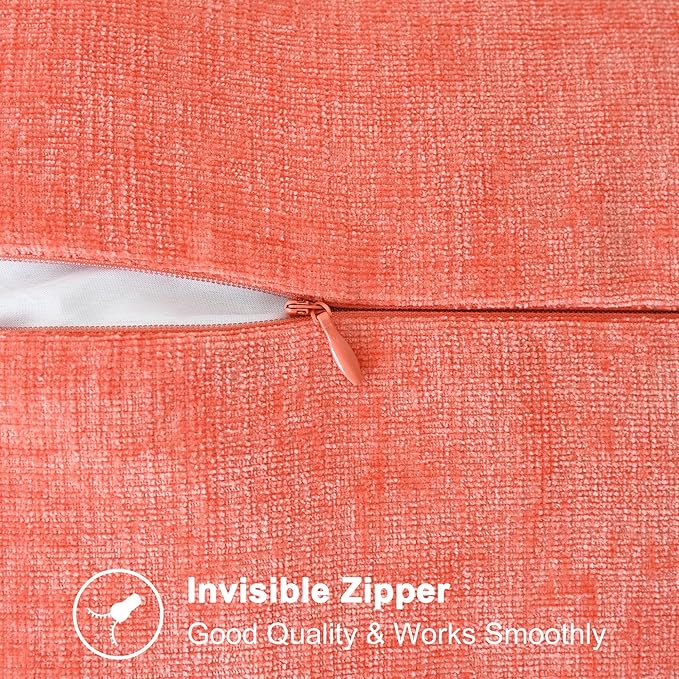 CaliTime Throw Pillow Covers Decorative 12 X 20 Inches Pack of 2 Cotton Thread Stitching Edges Solid Dyed Soft Chenille Cushion Cases for Couch Sofa Bed Living Room Farmhouse Living Coral