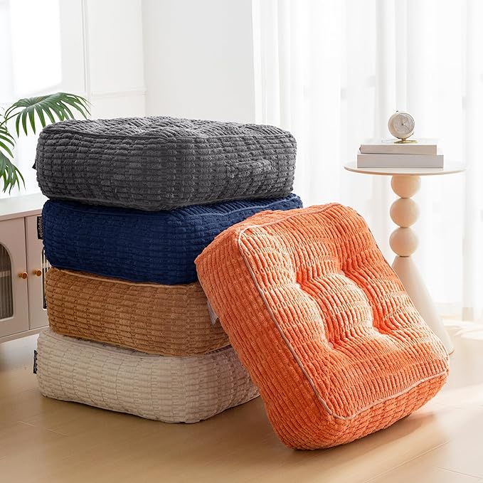 8" Washable Floor Pillow Cushion for Adults, Meditation Cushion Pillow, Removable Tufted Blended Corduroy Cover, Large Square Floor Sitting for Tatami Living Room or Yoga, 22x22 Inch, Machine Washable