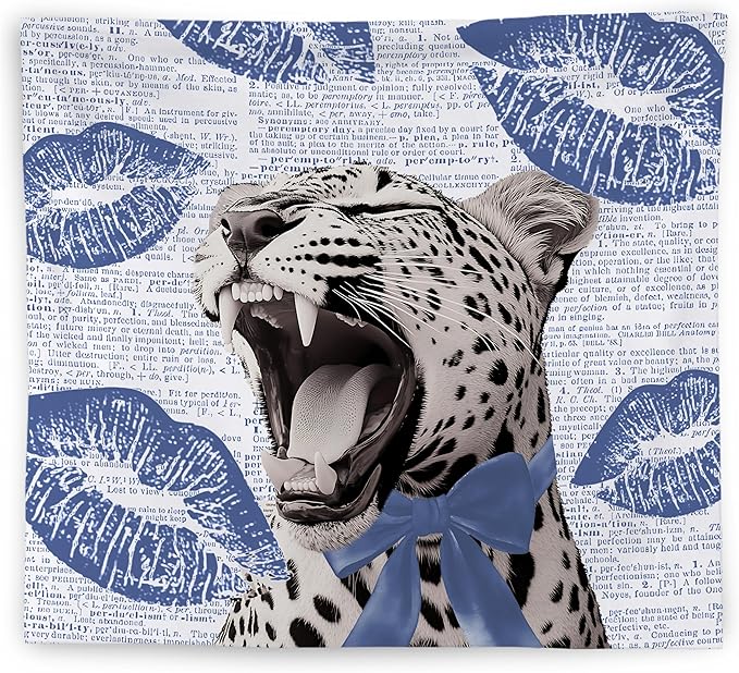 WNAGT Retro Trendy Leopard Tapestry Wall Hanging, Cheetah Leopard Room Decor, Vintage Funky Cheetah Print Lips Wall Blanket Decor for Girls Bedroom Dorm Apartment Home, 50x60 Inch(Blue)