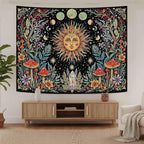 Accnicc Boho Sun and Moon Tapestry Hippie Mushroom Floral Wall Tapestry for Bedroom Aesthetic Vintage Plant Celestial Spiritual Small Tapestries Wall Hanging for Dorm Living Room Decor 60 x 44 Inch