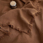 FOSSA Muslin Blanket with Fringe - 4-Layer 100% Cotton Gauze Super Soft & Breathable Throw -Lightweight Decorative Cooling Blanket for Bed, Sofa, Office (Dark Orange, King (104" × 90"))