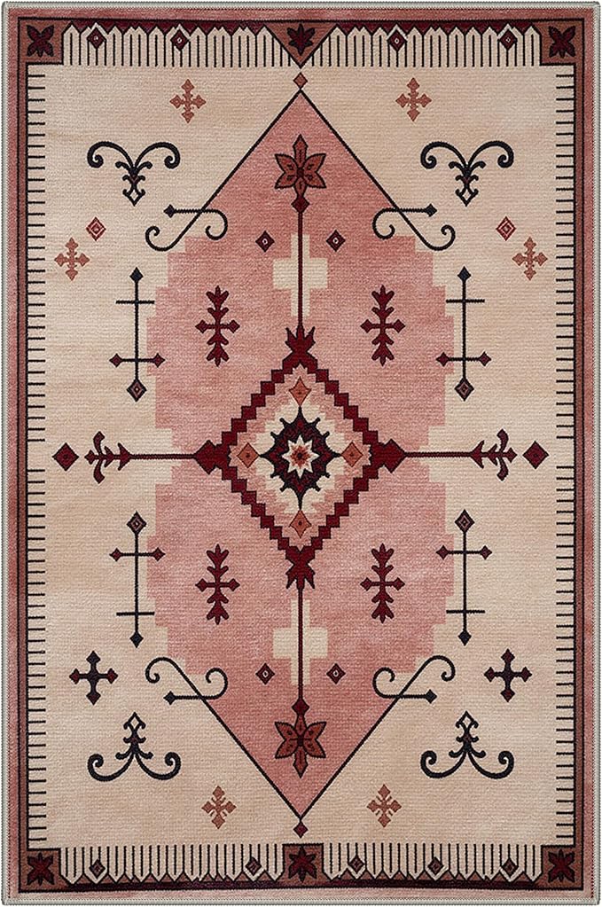 GENIMO Area Rug 2x3 Doormat, Machine Washable Low Pile Rugs, Small Retro Chenille Entryway Mat for Entrance, Hallway, Kitchen and Corridor, Blush