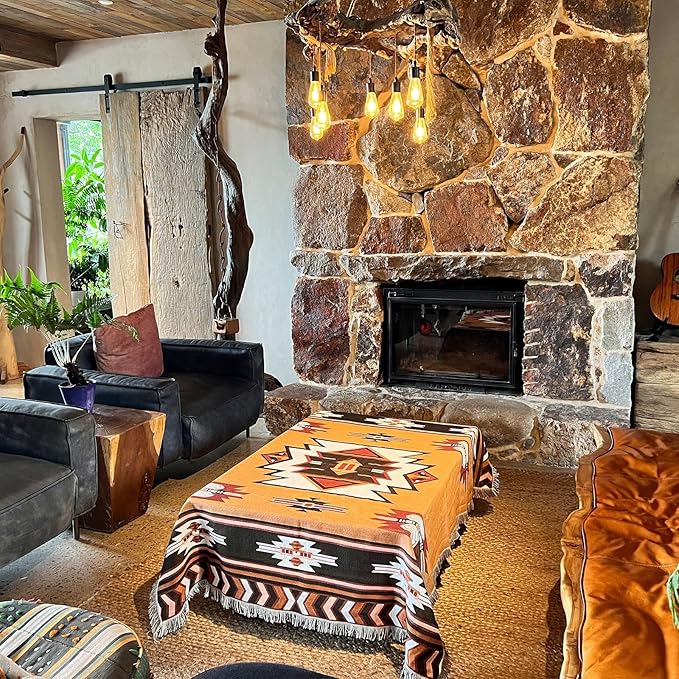 Hopstar Aztec Throw Blanket Navajo Indian Blankets and Throws Boho Western Decor Couch Cover Blanket for Bed Sofa Living Room Beach Travel 51"x63"