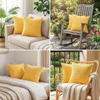 Fancy Homi 2 Packs Yellow Decorative Throw Pillow Covers 22x22 Inch for Living Room Couch Bed Sofa, Rustic Farmhouse Boho Home Decor, Soft Corss Corduroy Patchwork Accent Square Cushion Case 55x55 cm