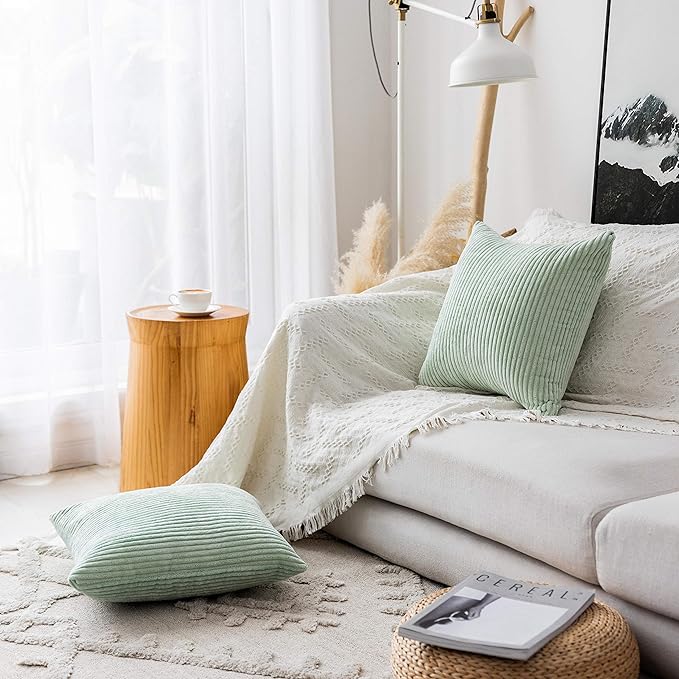 Home Brilliant Decorative Spring Pillow Covers for Couch Set of 2 16x16 Throw Pillow Covers Sofa Bench Sage Green, 40cm, 16 x 16 Inch, Mint