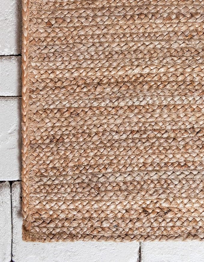 Unique Loom Braided Jute Collection Area Rug - Dhaka (0' 9" x 2' 6" Stair Tread, Natural)