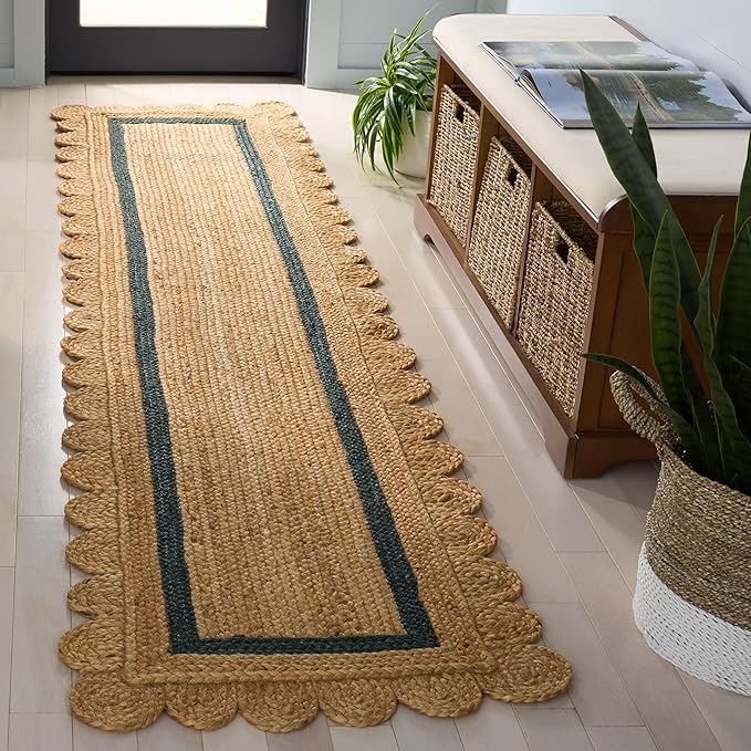 SAFAVIEH Natural Fiber Collection Area Rug - 2'3" x 9' Runner, Natural & Dark Green, Handmade Jute, Ideal for Living Room, Hallway, Foyer, Entryway, Bedroom (NF896Y)