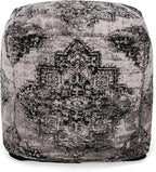 GDFStudio Boho Handmade Fabric Cube Pouf Ottoman Foot Stool - Bean Bag Floor Chair - Foot Rest Couch for Living Room Bedroom,Black and Beige,16"" x 16"" x 16"", 312604N