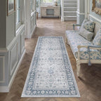 2x6 Runner Rug Blue Washable Hallway Vintage Carpet Kitchen Small Long Non Slip Stain Soft Resistant Low Pile Thin Boho Accent Indoor Throw Rug for Bedroom Laundry Living Room