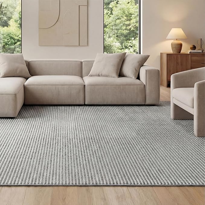 Bedsure 6x9 Faux Wool Area Rugs for Living Room, Machine Washable Carpet, Non-Slip Backing, Pet Friendly Throw Rug for Bedroom Dining Room, Gray
