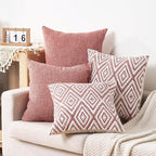 HPUK Decorative Throw Pillow Covers Set of 4 Geometric Design Linen Cushion Cover for Couch Sofa Living Room, 18"x18" inches, Coral