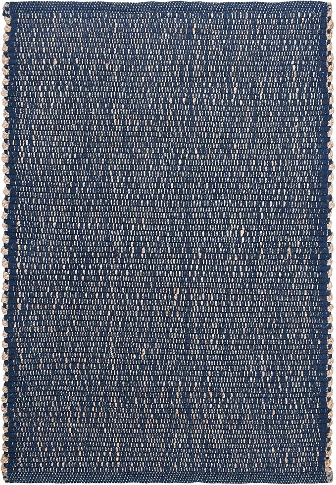 Navy 20X30 Jute Rug Braided Construction - Farmhouse Woven Carpet - Nautical Floor Covering for Entryway or Kitchen, 20" x 30"