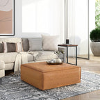 SIMPLIHOME Brody Extra Large Coffee Table Pouf - 36 inch Wide Upholstered Vegan Leather Square Ottoman in Distressed Brown, Boho Footstool, Coffee Table or Extra Seating for Living Room, Assembled
