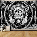 Lifeella Skull Tapestry, Gothic Horror Moon Skeleton Mystic Dark Tapestries for Bedroom Grunge Wall Hanging Black and White 44 x 60 inch