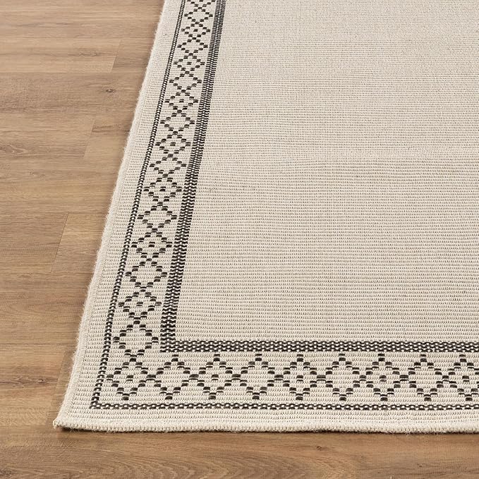 Easy Jute Rugs 6x9 Frame Bone Color Living Room Indoor Outdoor Area Rug for Patio and Kitchen Rug High Traffic Washable Easy to Clean Solid Boho Woven Design Carpet (6 x 9)
