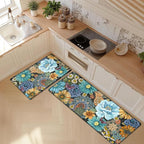 Boho Floral Kitchen Mats for Floor 2PCS Anti Fatigue Mats for Kitchen Floor Cushioned Non Slip Waterproof Memory Foam PVC Kitchen Rugs Set for Sink,Office,Laundry 17.3"x28"+17.3"x47"