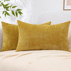 decorUhome Chenille Mineral Yellow Spring Throw Pillow Covers 12x20 Inch Set of 2, Decorative Soft Couch Pillow Covers Solid Dyed Accent Farmhouse Neutral Rectangle Pillow Cases for Sofa