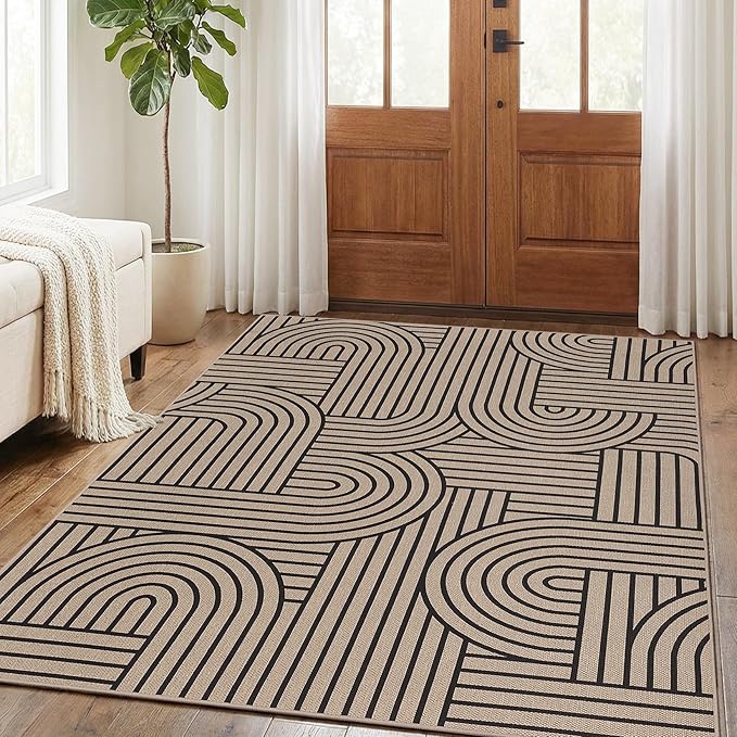 GarveeHome Modern Rainbow Easy Jute 3x5 Rug, Indoor/Outdoor Patio & Entryway Mat, Washable Non-Slip Carpet for Mudroom, Farmhouse Decor, Front Door