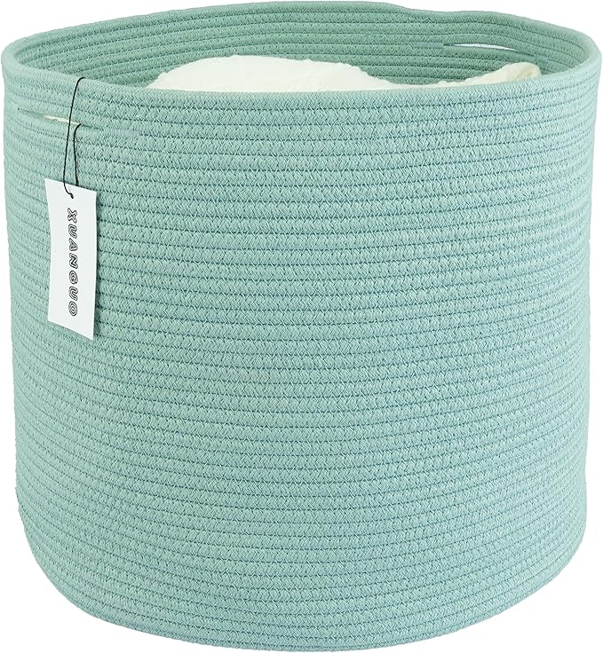 Cotton Rope Basket For Girls Boys Kids 16”X14” Baby Laundry Baskets Nursery Bin Round Woven Basket Organizer For Storage Toys Blankets Shoes Clothes green