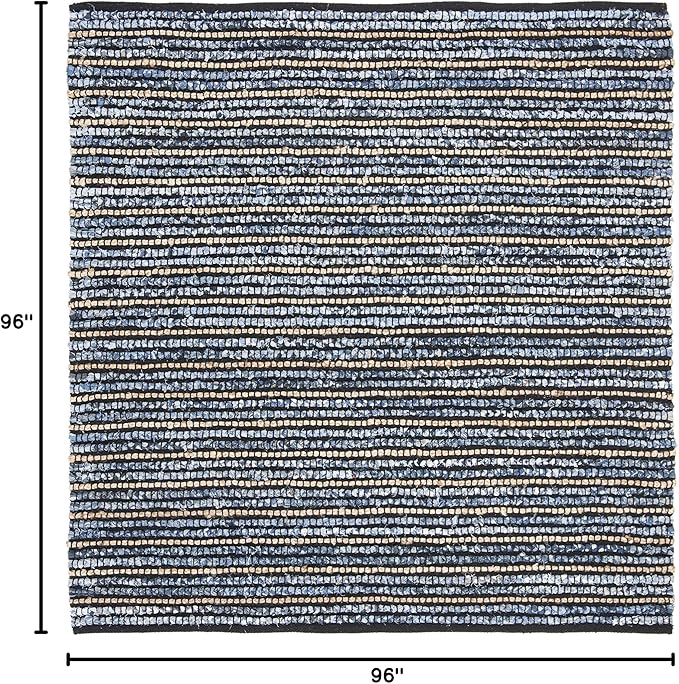 SAFAVIEH Cape Cod Collection Area Rug - 8' Square, Blue & Natural, Handmade Flat Weave Braided Jute & Cotton, Ideal for High Traffic Areas in Living Room, Bedroom (CAP363A)