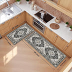 Boho Kitchen Mats for Floor 2 Piece Set Anti Fatigue Cushioned PVC Kitchen Rugs Non Slip Waterproof Farmhouse Mats 2/5 Inch Comfort Standing Mat for Laundry, 17.3"x59"+17.3"x28", Black Brown Grey