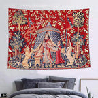 FEASRT European Medieval Royal Tapestry Maiden and Unicorn Tapestry Lady Tapestry, 60x40 Inches Soft Flannelette, for Medieval Art Collection of Decorative Wall Tapestry