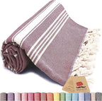 Bazaar Anatolia Turkish Beach Towel – 100% Cotton, Quick Dry, Sand Free Towel for Bathroom, Camping, Travel, Burgundy – Oversized 71x39 Inches – Stripe Maroon