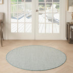 Nourison Home Courtyard Ivory Aqua 5' x Round Area Rug - Easy Clean, Non Shedding, Bed Room, Living Room, Dining Room, Kitchen (5' x Round)