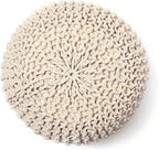 REDEARTH · Round Pouf Ottoman - Cable Knitted Boho Poof - Home Décor Cord Pouffe Handmade Circular Footrest for Living Room - Bedroom - Kids Bedroom - 100% Cotton Pouf (18" x 18" x 14") - Ivory