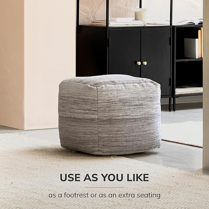 Anji Mountain Pouf Ottoman Foot Rest, Handmade Ottoman Pouf, Comfortable Foot Stool, Decorative Floor Seating for Living Room Decor, Bedroom & Home Décor Accent - Dune Stripe