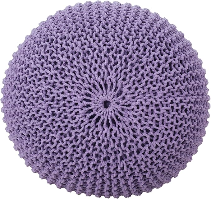 Christopher Knight Home Belle Knitted Cotton Pouf, Lavender