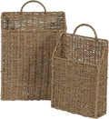 Rectangular Wicker Hanging Baskets, Set of 2, Small and Large, Handwoven Seagrass, Durable Metal Wire Frame, Multipurpose and Contemporary, Perfect for Organizing Newspapers, Mail and More, Natural