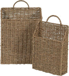Rectangular Wicker Hanging Baskets, Set of 2, Small and Large, Handwoven Seagrass, Durable Metal Wire Frame, Multipurpose and Contemporary, Perfect for Organizing Newspapers, Mail and More, Natural