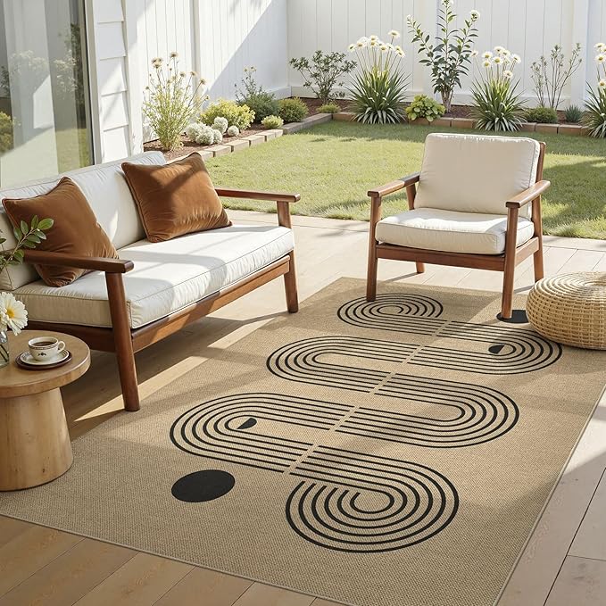 4x6 Jute Rug for Living Room: Farmhouse Indoor Outdoor Rug Washable with Non-Slip for Bedroom Patio Backyard Dining Room Home Office - Geometric Brown