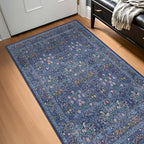 Vintage Dark Blue 4x6 Area Rugs for Large Entryway, Bedroom Beside Rug, Kitchen, Mudroom, Non-Slip Low Pile Ultra Soft Stain Resistant Small Floral Carpet
