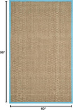 SAFAVIEH Area Rug 5x8 - Natural Fiber Collection - Natural & Turquoise, Seagrass, Basketweave Pattern with Border (NF114S)