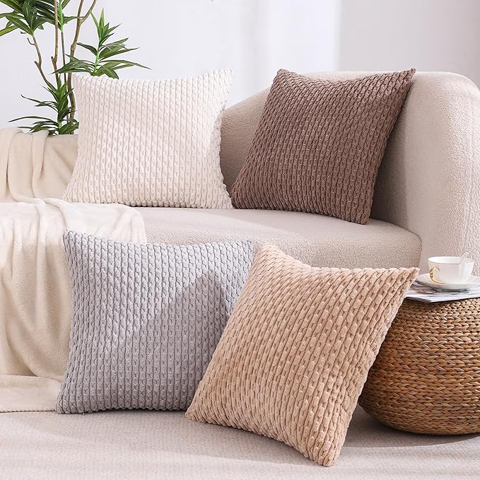 VAKADO 12x20 Set of 4 Lumbar Decorative Throw Pillow Covers Couch Neutral Rustic Farmhouse Home Decor Boho Corduroy Cushion Case Square for Living Room Bed Sofa