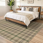 JTJ Easy Jute Green Plaid Rug 6x9 for Living Room, Washable Modern Farmhouse Area Rugs for Bedroom Aesthetic, Dining Room, Patio, Sage Tan Woven Tartan Design, Non Skid, Easy Clean Viral Jute No Shed