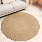 Jute Braided Area Rug, Natural - 4 Feet Round, Boho Neutral Rattan Circle Hand Woven Rugs for Living Room, Bedroom, Nursery, Kitchen, Indoor Use | Farmhouse Rustic Patio Floor Mat for Home Décor