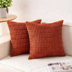 Pack of 2 Corduroy Decorative Throw Pillow Covers 20x20 InchSoft Boho Striped Pillow Covers Modern Farmhouse Home Decor for Sofa Living Room Couch Bed（Rust）