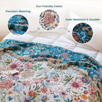 MSGKV Boho Throw Blanket 60"x80" Bed Floral 100% Cotton Blanket Spring Breathable Lightweight Farmhouse Twin Size Couch Blankets Home Decor Muslin Guaze All Seasons