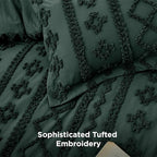 Bedsure Tufted Boho Comforter Set King Size - Dark Green Boho Bed Set, GentleSoft™ 3 Pieces Farmhouse Shabby Chic Embroidery Bedding, Gifts for Woman, Soft Jacquard King Comforter for All Seasons