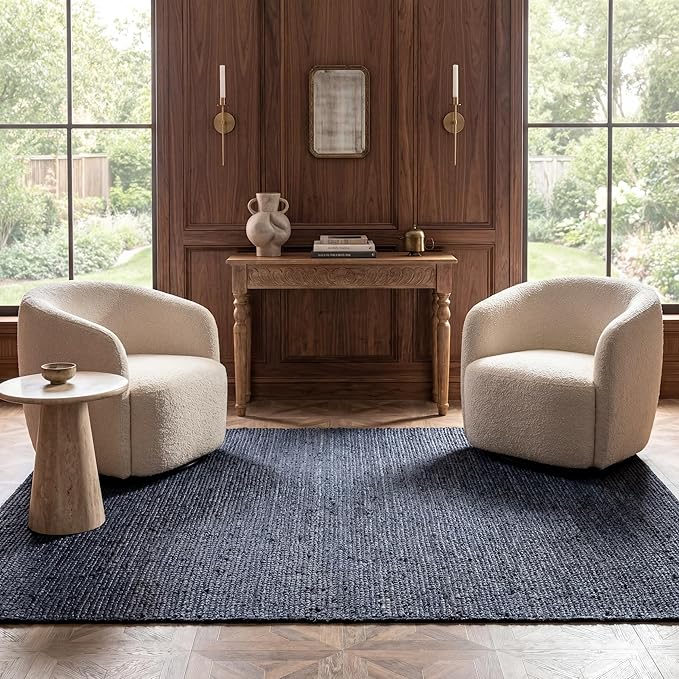nuLOOM 8x10 Rigo Jute Hand Woven Area Rug, Navy, Solid Farmhouse Design, Natural Fiber, For Bedroom, Living Room, Dining Room, Hallway, Office, Kitchen, Entryway