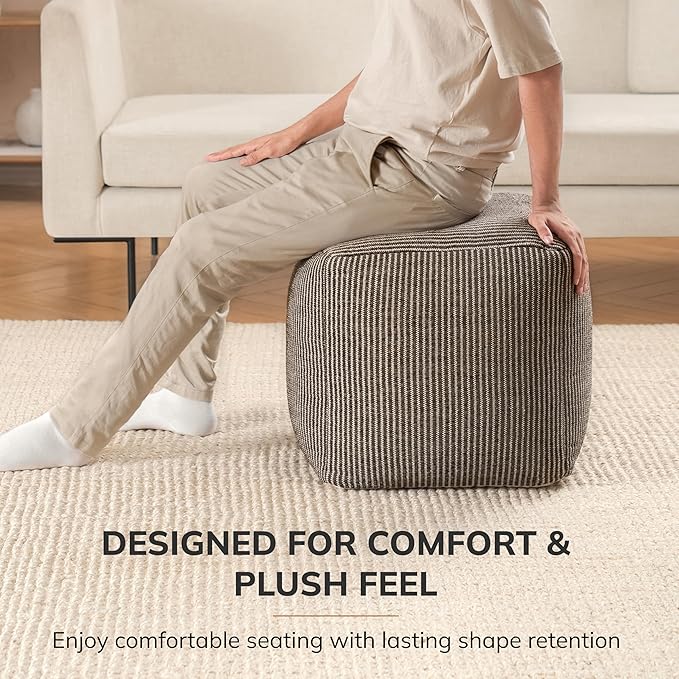 Anji Mountain Pouf Ottoman Foot Rest, Handmade Ottoman Pouf, Comfortable Foot Stool, Decorative Floor Seating for Living Room Decor, Bedroom & Home Décor Accent - Mocha Bisque