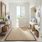 SAFAVIEH Area Rug 10x14 - Natural Fiber Collection - Large - Natural & Black, Seagrass, Basketweave Pattern with Border (NF114C)