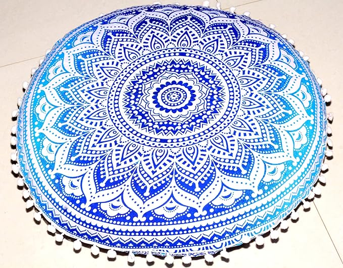 Large Round seat Floor Cushion Chair Ottoman Cover Pouf Pillow Meditation Floor Cushions for Adults Seating pouffe Ottoman Throw Covers Craft Room Furniture for Sitting Cover 22 Inches (Blue)