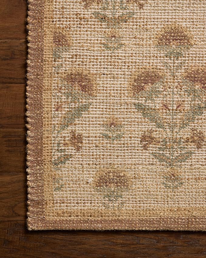 Loloi Chris Loves Julia Rue Collection RUE-01 Wheat/Sage 2'-3" x 3'-9" Accent Rug Jute Neutral Floral Living Room Bedroom Rug