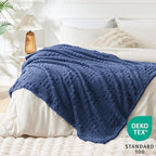 EXQ Home Fleece Throw Blanket for Couch or Bed - 3D Waffle Patchwork Pattern Jacquard Decorative Blankets - Cozy Soft Lightweight Fuzzy Flannel Blanket Suitable for All Seasons(50"×60",Dark Blue)