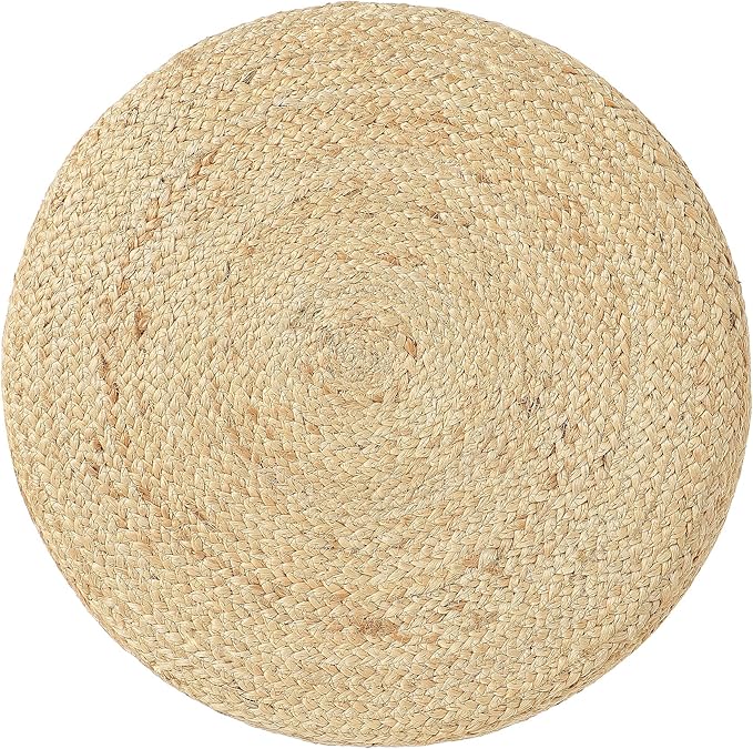 REDEARTH · Cylindrical Pouf Foot Stool Ottoman - Jute Braided Pouffe Poof Accent Sitting Footrest for Living Room, Bedroom, Nursery, Patio, Lounge & Other Rooms (Natural Ivory, 18"X18"X14")